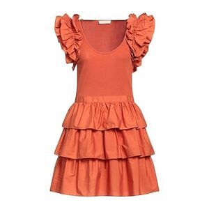 ULLA JOHNSON Hanna Tiered Ruffle Mini Dress Size 10 Women’s in Burnt Orange
